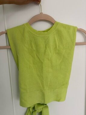 Zara Neon Lime Knit Sleeveless Tie-Back Top